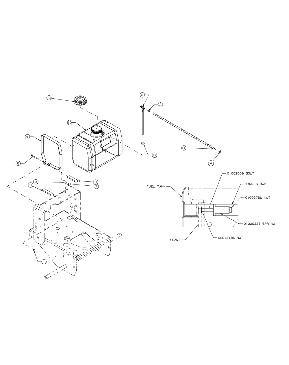 Tank Assembly Diagram and Parts List for G1236 55AC5GMR250-WAM Cub Cadet Lawn Mower